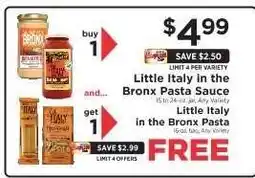 ShopRite LITTLE ITALY IN THE BRONX PASTA SAUCE offer