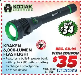 Big 5 Kodiak Kraken Rechargeable 6000 Lumen Flashlight offer