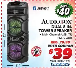 Big 5 Audiobox Dual 8 Woofer Rechargeable Tower Speaker offer