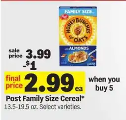 Meijer Post Family Size Cereal offer