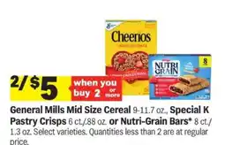 Meijer General Mills Mid Size Cereal, Special K Pastry Crisps, or Nutri-Grain Bars offer