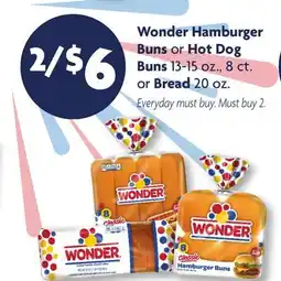 Family Dollar Wonder Hamburger Buns or Hot Dog Buns 13-15 oz., 8 ct. or Bread 20 oz offer
