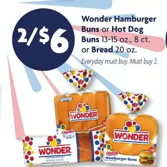 Family Dollar Wonder Hamburger Buns or Hot Dog Buns 13-15 oz., 8 ct. or Bread 20 oz offer