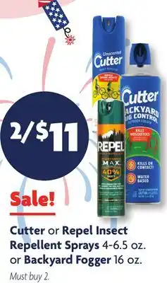 Family Dollar Cutter or Repel Insect Repellent Sprays 4-6.5 oz. or Backyard Fogger 16 oz offer