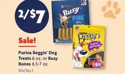 Family Dollar Purina Beggin' Dog Treats 6 oz. or Busy Bones 6.5-7 oz offer
