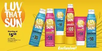 Family Dollar Luv That Sun Sunscreen Spray 5.5 oz. or Lotion 6 oz offer