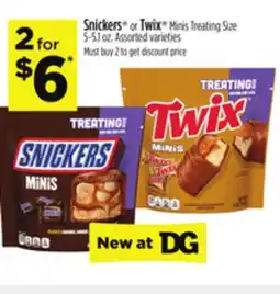 Dollar General Snickers or Twix Minis Treating Size offer