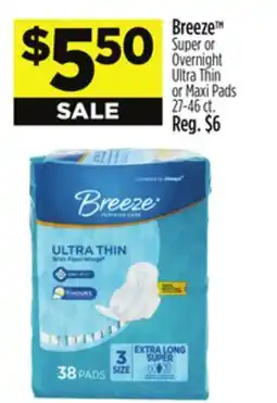 Dollar General Breeze Super or Overnight Ultra Thin or Maxi Pads offer