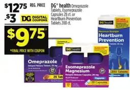Dollar General DG health Omeprazole Tablets, Esomeprazole Capsules 28 ct. or Heartburn Prevention Tablets 200 ct offer