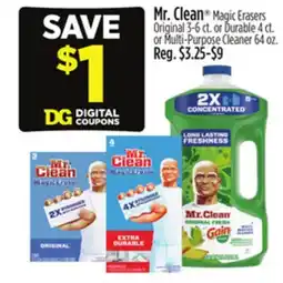 Dollar General Mr. Clean Magic Erasers Original 3-6 ct. or Durable4 ct. or Multi-Purpose Cleaner 64 oz offer