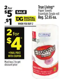 Dollar General True Living Paper Towels Essentials Single roll offer