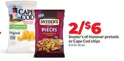 Hy-Vee Snyder's of Hanover pretzels or Cape Cod chips offer