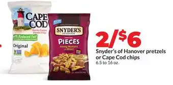 Hy-Vee Snyder's of Hanover pretzels or Cape Cod chips offer