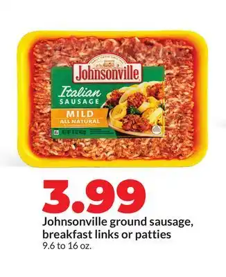 Hy-Vee Johnsonville ground sausage, breakfast links or patties offer