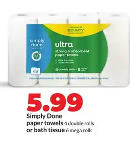 Hy-Vee Simply Done paper towels 4 double rolls or bath tissue 6 mega rolls offer
