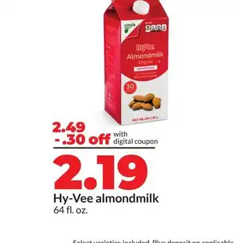 Hy-Vee Hy-Vee almondmilk offer