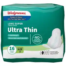 Walgreens Ultra Thin Maxi Pads, Long Super, With Flexi-Wings Unscented, Size 2 offer