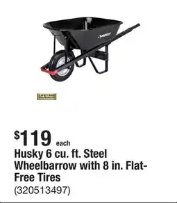 The Home Depot Husky 6 cu. ft. Steel Wheelbarrow with 8 in. Flat-Free Tires offer