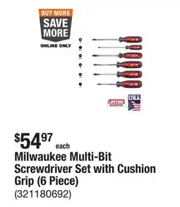 The Home Depot Milwaukee Multi-Bit Screwdriver Set with Cushion Grip (6 Piece) offer