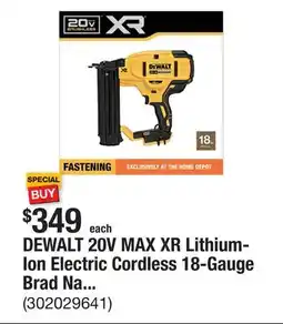 The Home Depot DEWALT 20V MAX XR Lithium-Ion Electric Cordless 18-Gauge Brad Nailer (Tool Only) offer