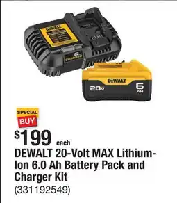 The Home Depot DEWALT 20-Volt MAX Lithium-Ion 6.0 Ah Battery Pack and Charger Kit offer