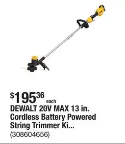 The Home Depot DEWALT 20V MAX 13 in. Cordless Battery Powered String Trimmer Kit with (1) 4 Ah Battery & Charger offer