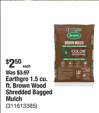 The Home Depot Earthgro 1.5 cu. ft. Brown Wood Shredded Bagged Mulch offer