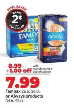Hy-Vee Tampax or Always products offer