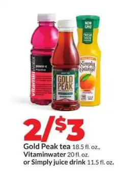 Hy-Vee Gold Peak tea, Vitaminwater, or Simply juice drink offer