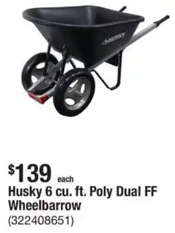 The Home Depot Husky 6 cu. ft. Poly Dual FF Wheelbarrow offer