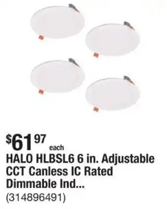 The Home Depot HALO HLBSL6 6 in. Adjustable CCT Canless IC Rated Dimmable Ind... offer