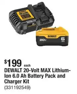 The Home Depot DEWALT 20-Volt MAX Lithium- Ion 6.0 Ah Battery Pack and Charger Kit offer