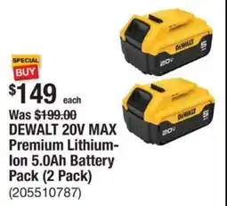 The Home Depot DEWALT 20V MAX Premium Lithium- Ion 5.0Ah Battery Pack offer