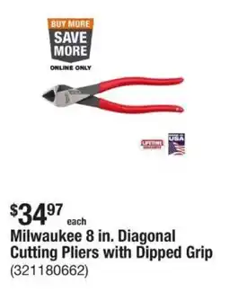 The Home Depot Milwaukee 8 in. Diagonal Cutting Pliers with Dipped Grip offer
