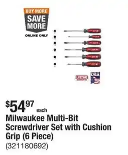 The Home Depot Milwaukee Multi-Bit Screwdriver Set with Cushion Grip offer