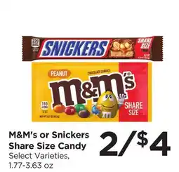 Food 4 Less M & M's or Snickers Share Size Candy offer