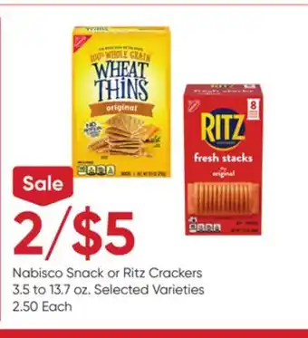 Stater Bros Nabisco Snack or Ritz Crackers offer