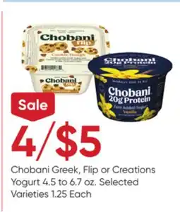 Stater Bros Chobani Greek, Flip or Creations Yogurt offer
