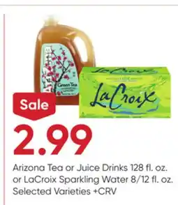 Stater Bros Arizona Tea or Juice Drinks 128 fl. oz. or LaCroix Sparkling Water 8/12 fl. oz offer