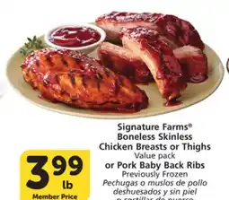 Albertsons Signature Farms Boneless Skinless Chicken Breasts or Thighs Value pack or Pork Baby Back Ribs offer