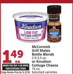 Albertsons McCormick Grill Mates Bottle Blends 2.5-3.5 oz. or Knudsen Cottage Cheese 16 oz offer