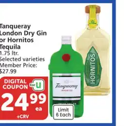 Albertsons Tanqueray London Dry Gin or Hornitos Tequila offer