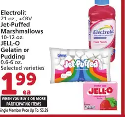 Albertsons Electrolit 21 oz., Jet-Puffed Marshmallows 10-12 oz. JELL-O Gelatin or Pudding 0.6-6 oz offer