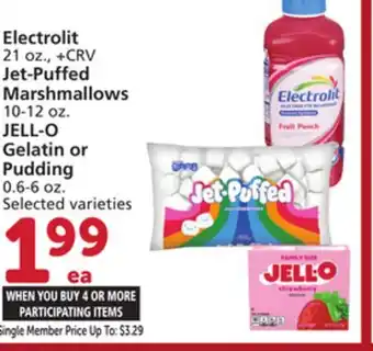 Albertsons Electrolit 21 oz., Jet-Puffed Marshmallows 10-12 oz. JELL-O Gelatin or Pudding 0.6-6 oz offer