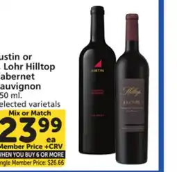 Albertsons Justin or J. Lohr Hilltop Cabernet Sauvignon offer