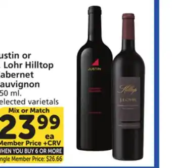 Albertsons Justin or J. Lohr Hilltop Cabernet Sauvignon offer