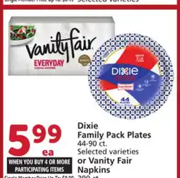Albertsons Dixie Family Pack Plates 44-90 ct., or Vanity Fair Napkins offer