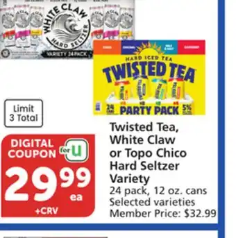 Albertsons Twisted Tea, White Claw or Topo Chico Hard Seltzer Variety offer
