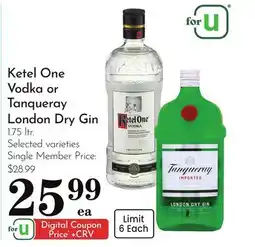 Pavilions Ketel One Vodka or Tanqueray London Dry Gin offer