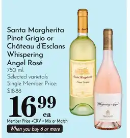 Pavilions Santa Margherita Pinot Grigio or Château d'Esclans Whispering Angel Rosé offer
